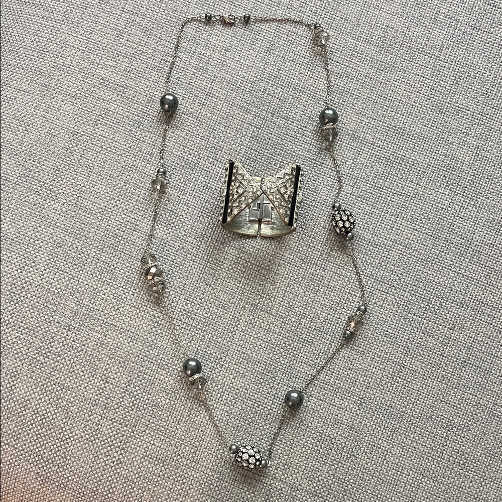 Silver-Tone Beaded Necklace and Statement bracelet